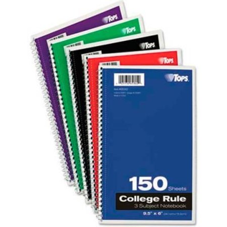 TOPS BUSINESS FORMS Tops Wirebound 3-Subject Notebook, College Rule, 9-1/2 x 6, White, 150 Sheets/Pad 65362